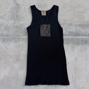 Y2K Vintage KBD Ribbed Tank Top Peace Sign Rhinestone Patch